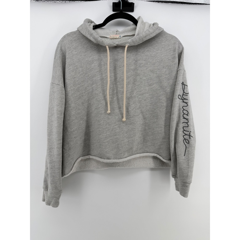 Free People Movement Cropped Hoodie Gray M Oversized Raw Hem Dynamite Sleeve